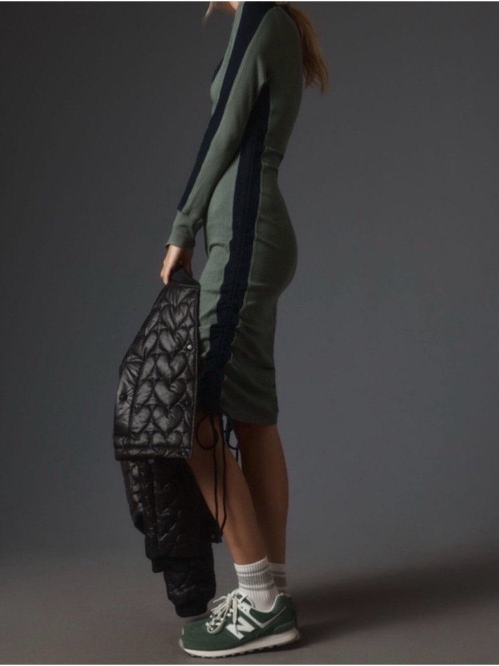 Anthropologie Daily Practice ribbed colorblock polo midi dress XXS Green